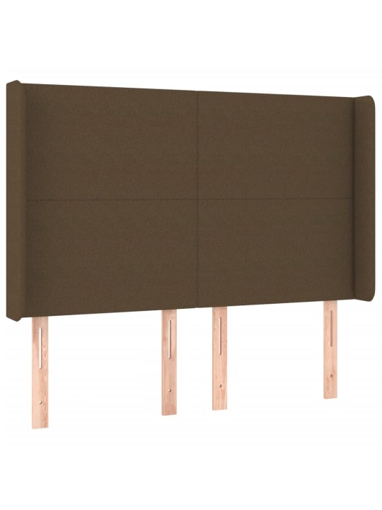 Čelo postele s led tmavě hnědé 147 x 16 x 118/128 cm textil