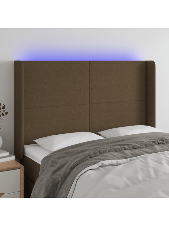 Čelo postele s led tmavě hnědé 147 x 16 x 118/128 cm textil
