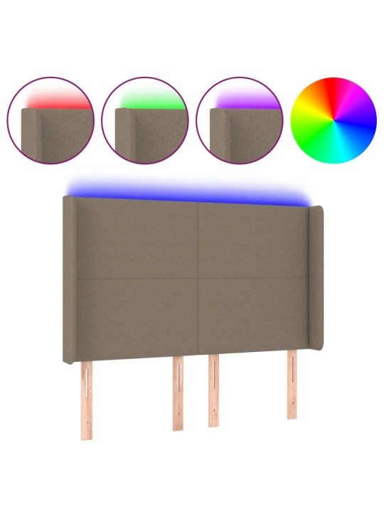 Čelo postele s led taupe 147 x 16 x 118/128 cm textil