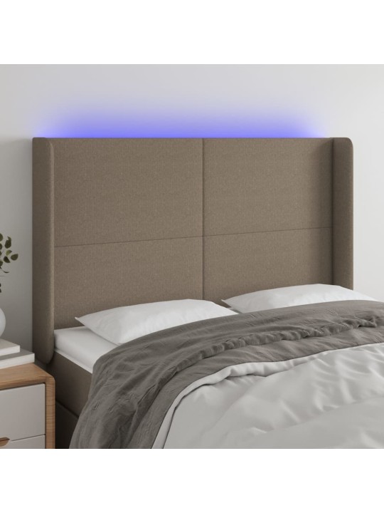 Čelo postele s led taupe 147 x 16 x 118/128 cm textil