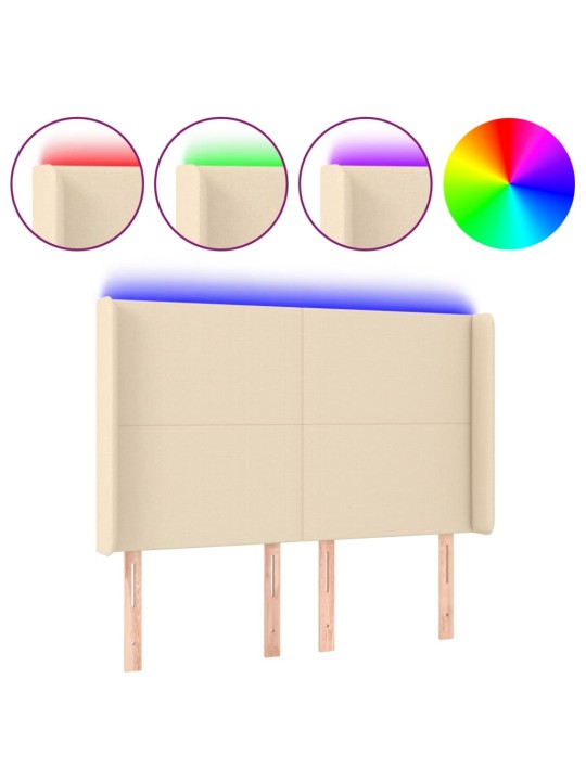 Čelo postele s led krémové 147 x 16 x 118/128 cm textil