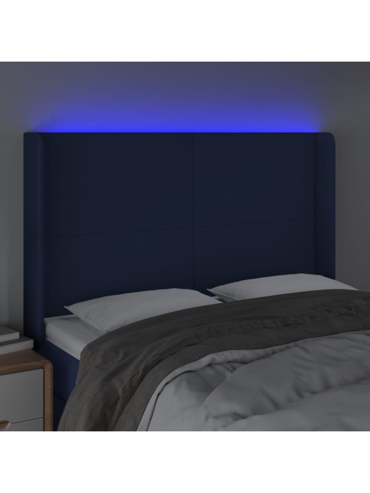 Čelo postele s led modré 147 x 16 x 118/128 cm textil