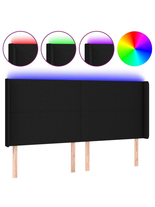 Čelo postele s LED černé 163 x 16 x 118/128 cm textil