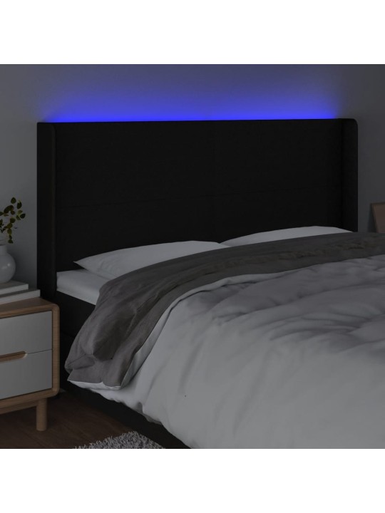 Čelo postele s LED černé 163 x 16 x 118/128 cm textil