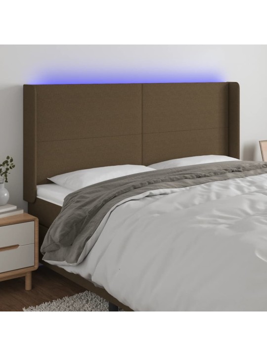 Čelo postele s led tmavě hnědé 163 x 16 x 118/128 cm textil
