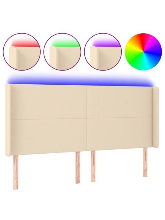 Čelo postele s led krémové 163 x 16 x 118/128 cm textil