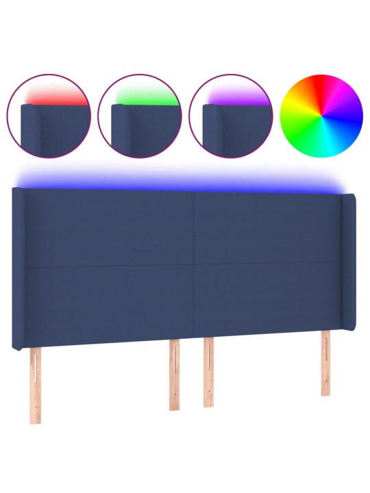 Čelo postele s LED modré 163 x 16 x 118/128 cm textil