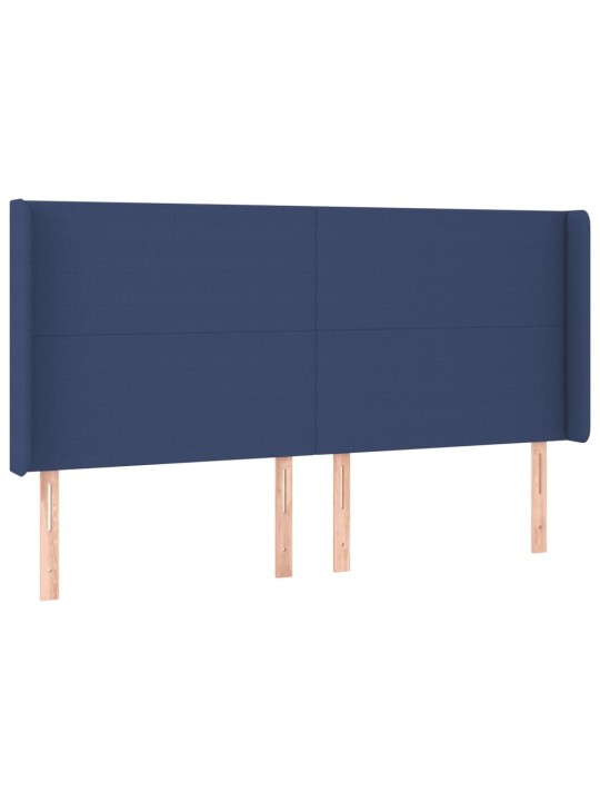 Čelo postele s LED modré 163 x 16 x 118/128 cm textil