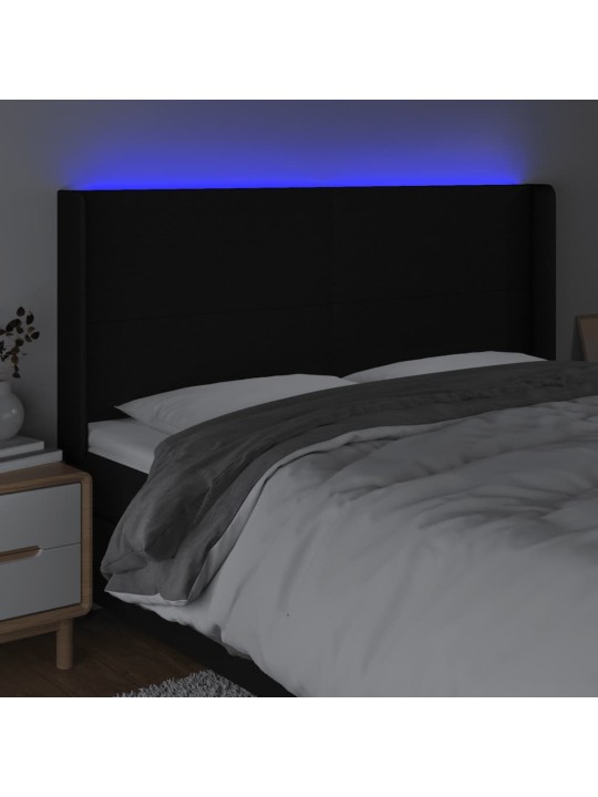 Čelo postele s LED černé 183 x 16 x 118/128 cm textil