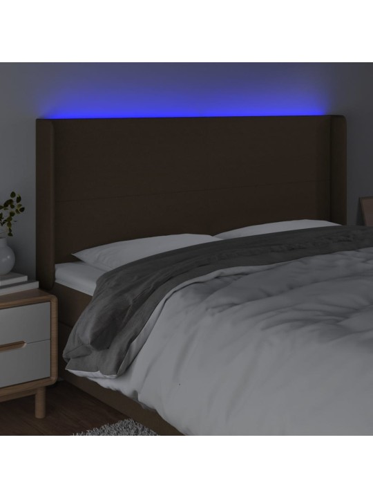 Čelo postele s LED tmavě hnědé 183 x 16 x 118/128 cm textil