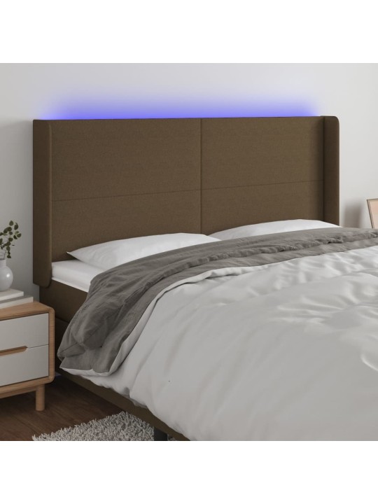 Čelo postele s LED tmavě hnědé 183 x 16 x 118/128 cm textil