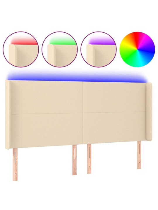 Čelo postele s led krémové 183 x 16 x 118/128 cm textil