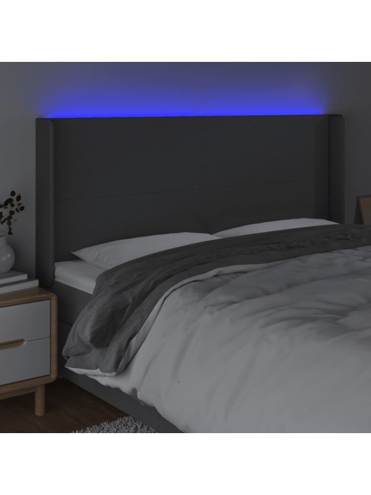 Čelo postele s LED tmavě šedé 203 x 16 x 118/128 cm textil