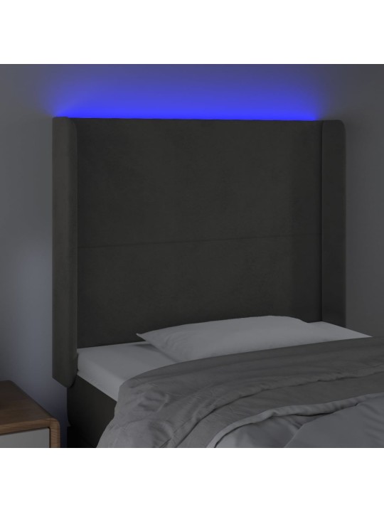 Čelo postele s LED tmavě šedé 83 x 16 x 118/128 cm samet