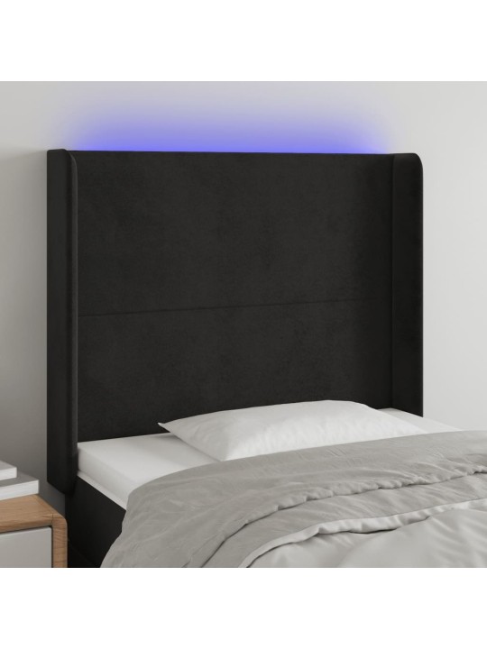 Čelo postele s LED černé 83 x 16 x 118/128 cm samet