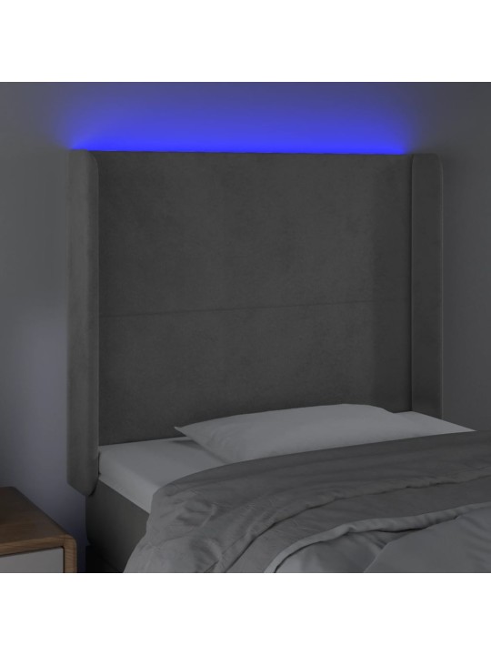 Čelo postele s LED světle šedé 93x16x118/128 cm samet