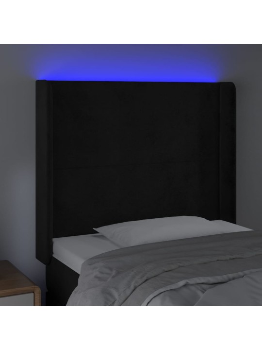 Čelo postele s LED černé 93 x 16 x 118/128 cm samet