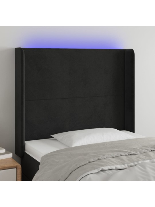 Čelo postele s LED černé 93 x 16 x 118/128 cm samet