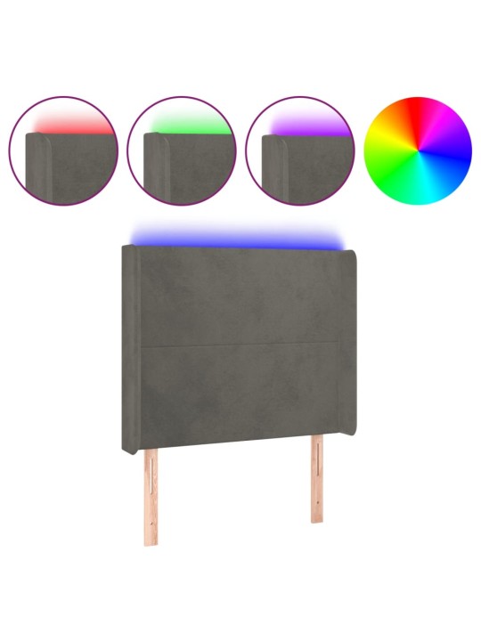 Čelo postele s LED tmavě šedé 103 x 16 x 118/128 cm samet
