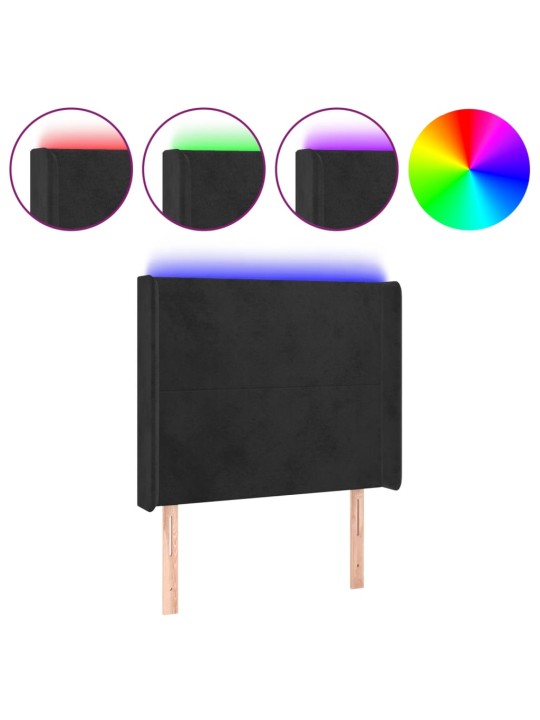 Čelo postele s LED černé 103 x 16 x 118/128 cm samet