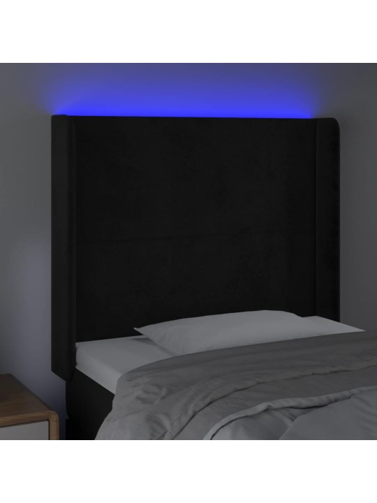 Čelo postele s LED černé 103 x 16 x 118/128 cm samet