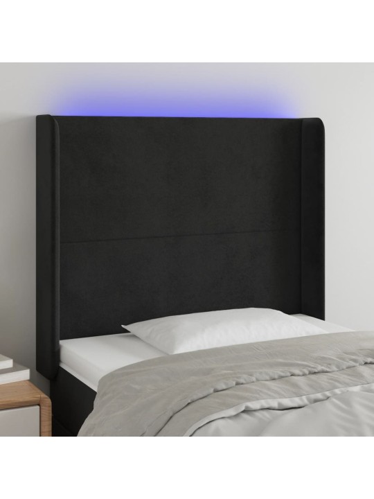 Čelo postele s LED černé 103 x 16 x 118/128 cm samet