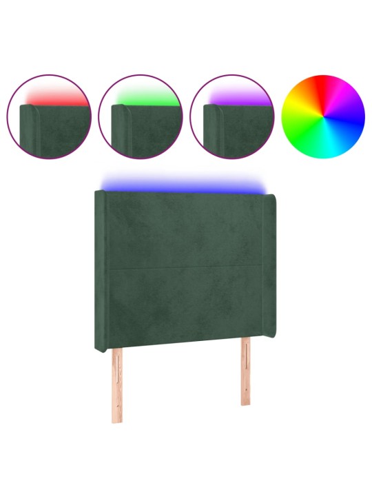 Čelo postele s LED tmavě zelené 103 x 16 x 118/128 cm samet