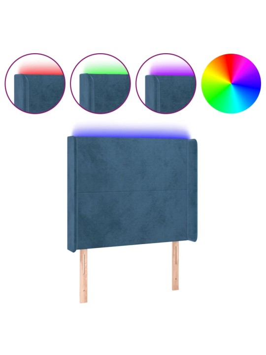 Čelo postele s LED tmavě modré 103 x 16 x 118/128 cm textil