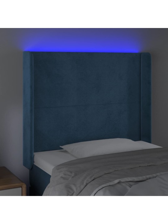 Čelo postele s LED tmavě modré 103 x 16 x 118/128 cm textil