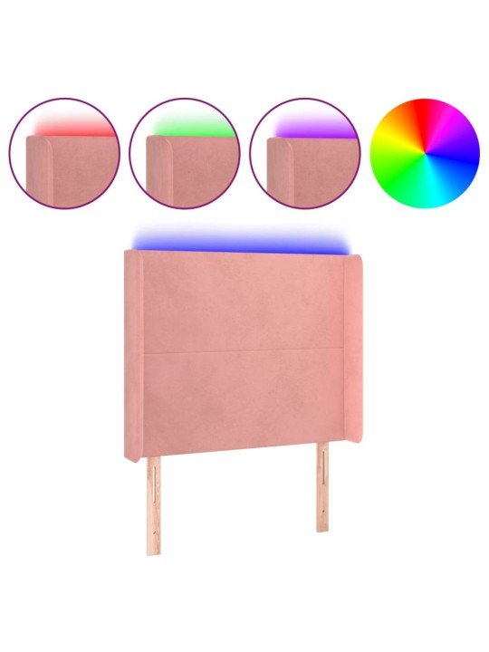 Čelo postele s LED růžové 103 x 16 x 118/128 cm samet