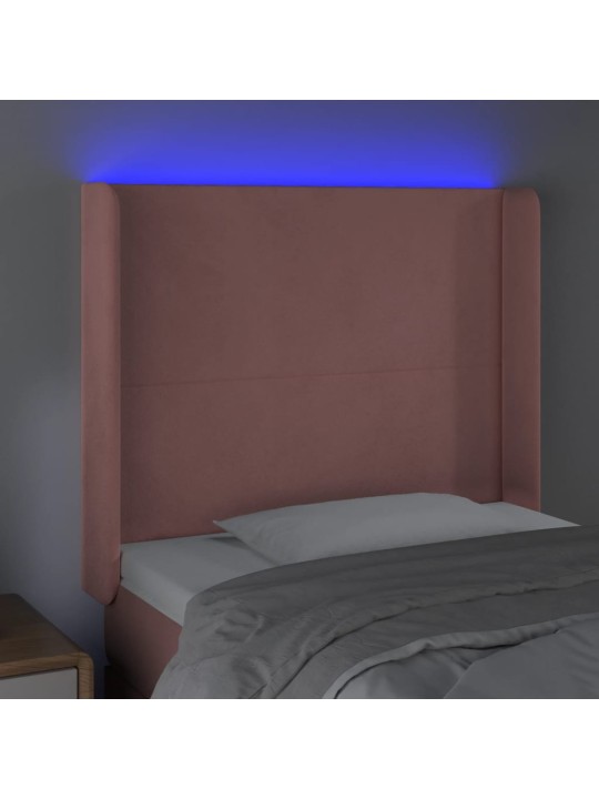 Čelo postele s LED růžové 103 x 16 x 118/128 cm samet