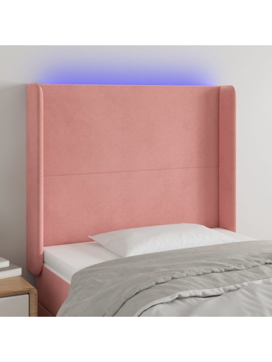 Čelo postele s LED růžové 103 x 16 x 118/128 cm samet