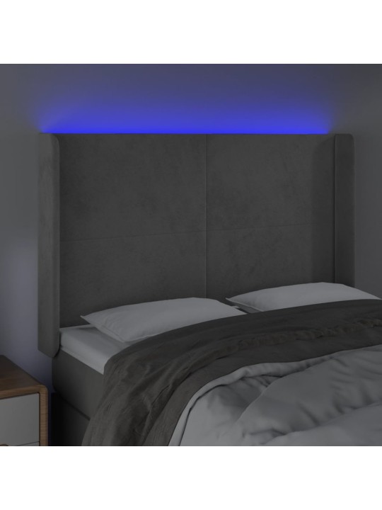 Čelo postele s LED světle šedé 147x16x118/128 cm samet