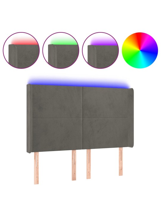 Čelo postele s LED tmavě šedé 147 x 16 x 118/128 cm samet