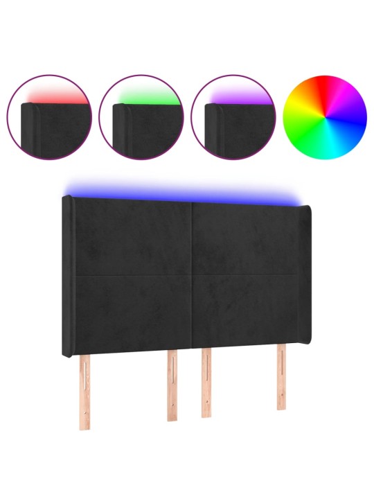 Čelo postele s LED černé 147 x 16 x 118/128 cm samet