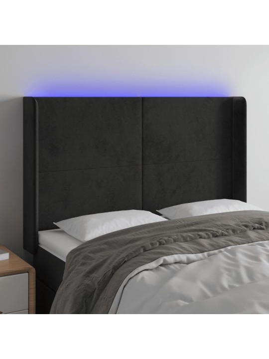 Čelo postele s LED černé 147 x 16 x 118/128 cm samet