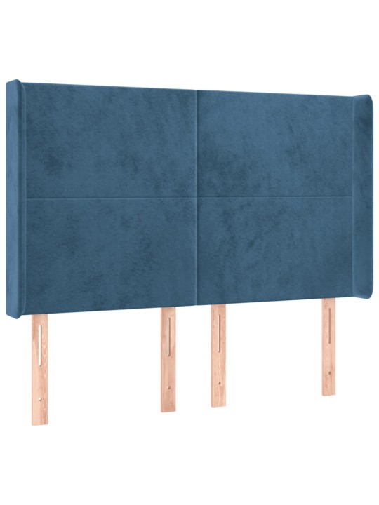 Čelo postele s led tmavě modré 147 x 16 x 118/128 cm samet
