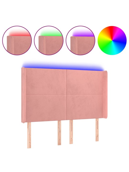 Čelo postele s led růžové 147 x 16 x 118/128 cm samet