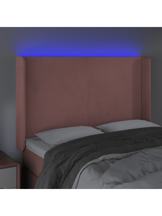 Čelo postele s led růžové 147 x 16 x 118/128 cm samet