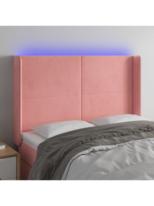 Čelo postele s led růžové 147 x 16 x 118/128 cm samet