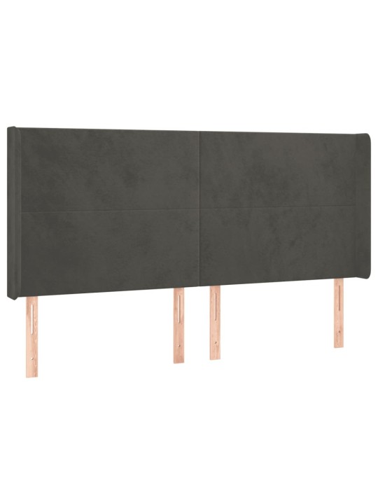 Čelo postele s LED tmavě šedé 163 x 16 x 118/128 cm samet