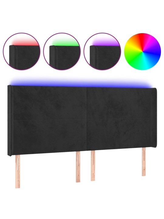 Čelo postele s LED černé 163 x 16 x 118/128 cm samet