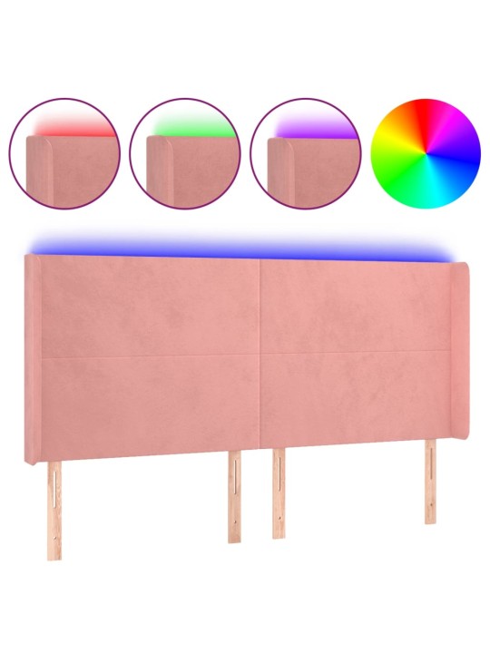 Čelo postele s led růžové 163 x 16 x 118/128 cm samet