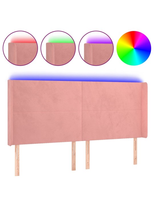 Čelo postele s LED růžové 183 x 16 x 118/128 cm samet
