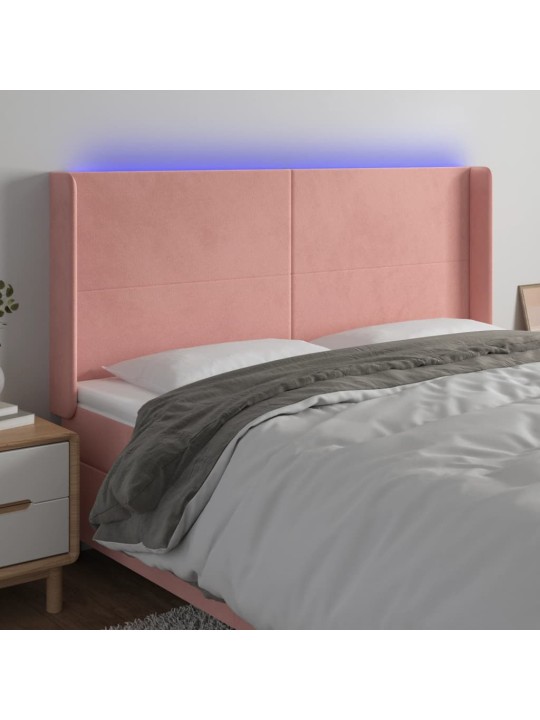 Čelo postele s LED růžové 183 x 16 x 118/128 cm samet