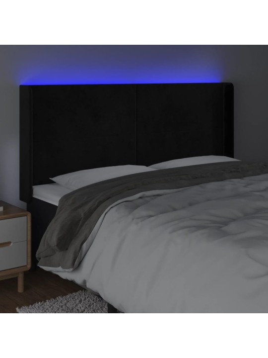 Čelo postele s LED černé 203 x 16 x 118/128 cm samet