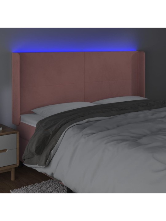 Čelo postele s LED růžové 203 x 16 x 118/128 cm samet