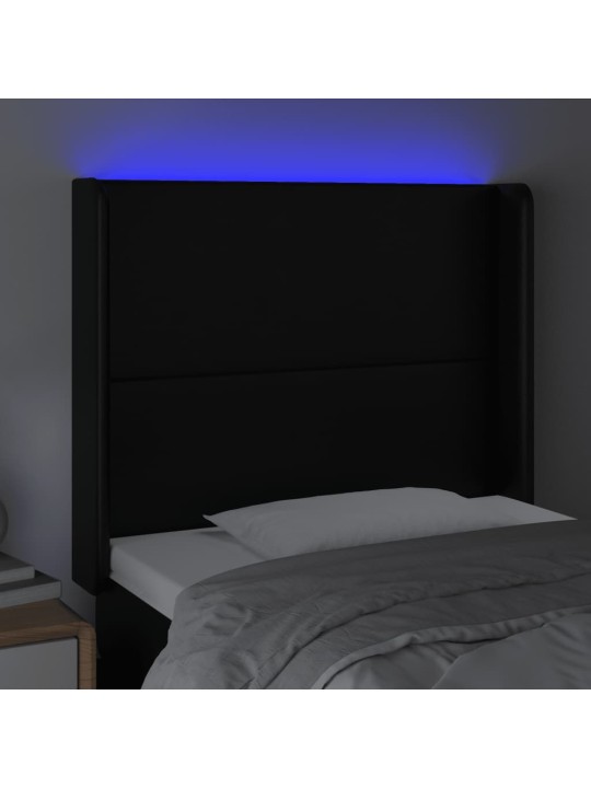 Čelo postele s LED černé 83 x 16 x 118/128 cm umělá kůže