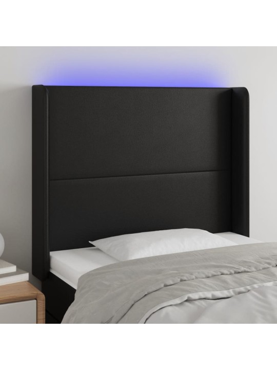 Čelo postele s LED černé 83 x 16 x 118/128 cm umělá kůže