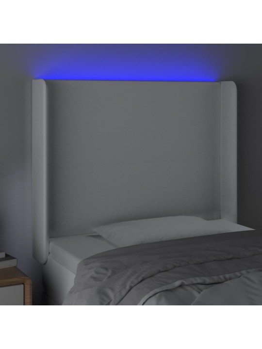 Čelo postele s LED bílé 83 x 16 x 118/128 cm umělá kůže